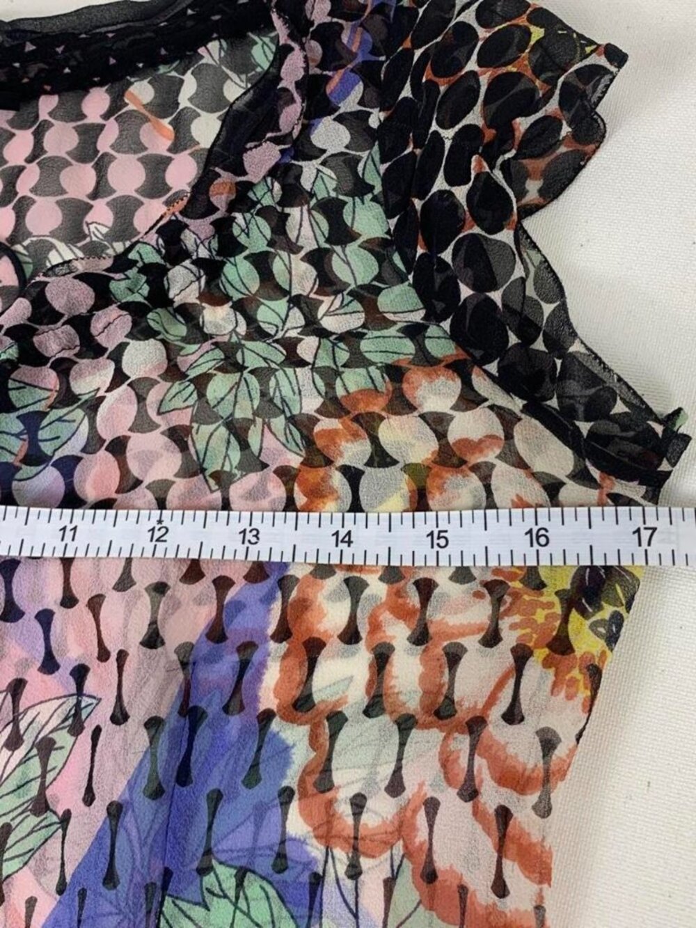 Elie Tahari Silk Sheer Floral Blouse - Purple & Green Cottagecore Elegance - Picture 6 of 7